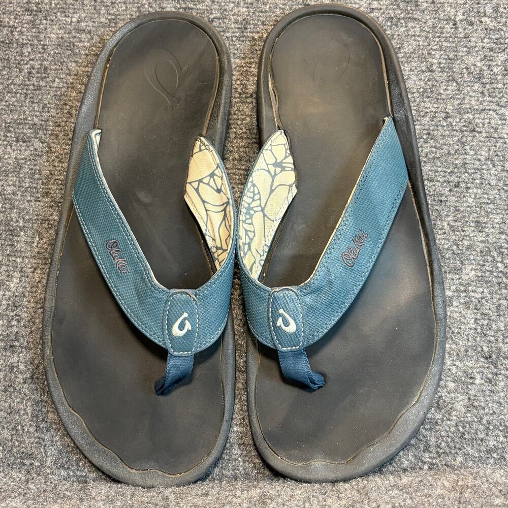 OluKai Mens 14 Ohana Blue Flip Flops Thong Beach Sandals Water Friendly